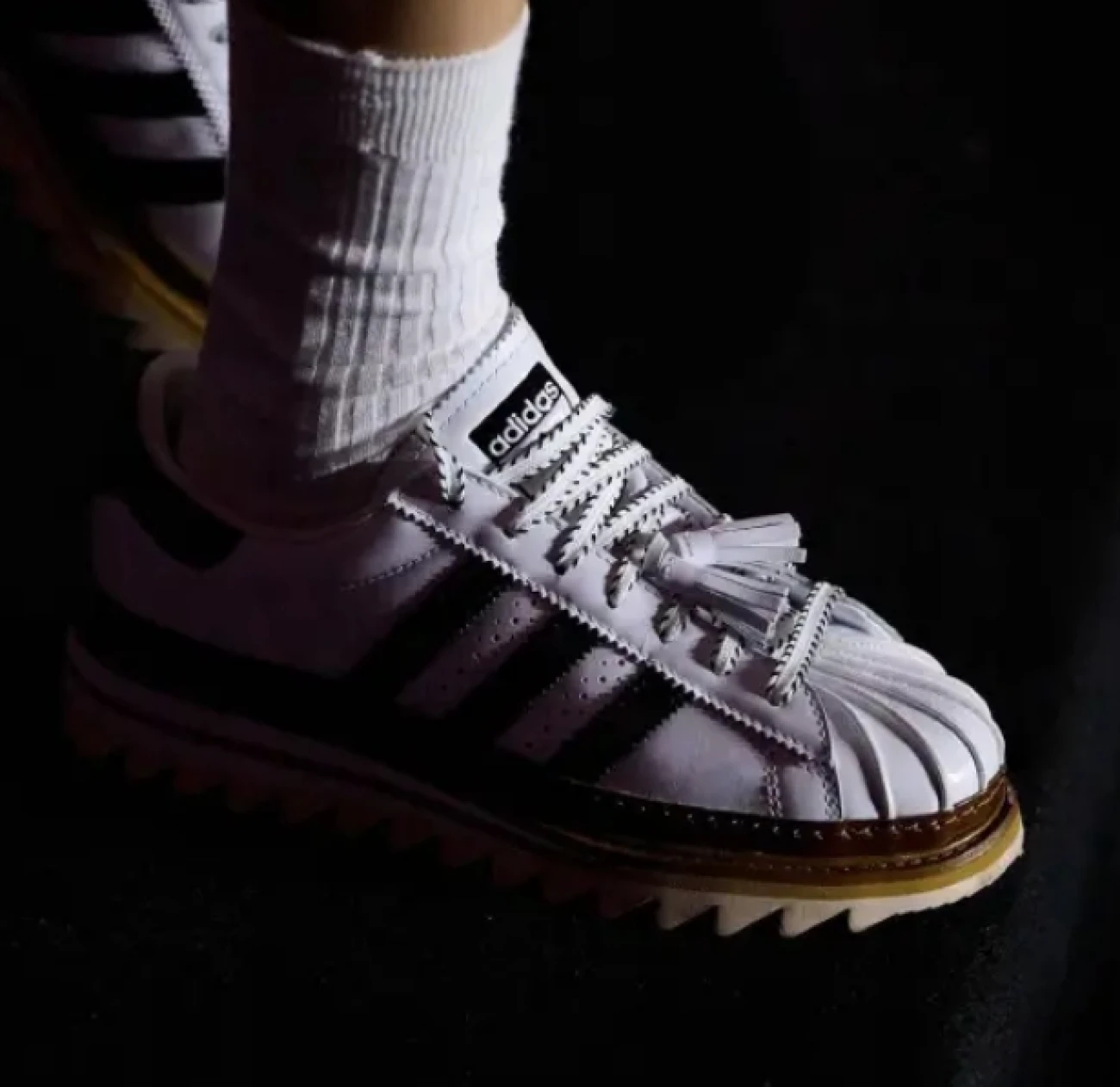 Clot X Adidas Superstar ‘Cloud White’, the ragged edges and the chunky triple platform make these one of the most interesting pairs of sneakers for 2024