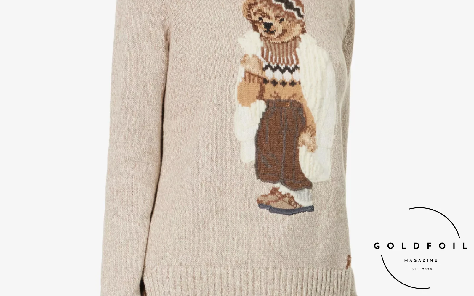 A Polo Ralph Lauren Beige Knit Jumper featuring a teddy bear is the perfect Christmas Jumper this festive season 2023 A Polo Ralph Lauren Beige Knit Jumper featuring a teddy bear is the perfect Christmas Jumper this festive season 2023
